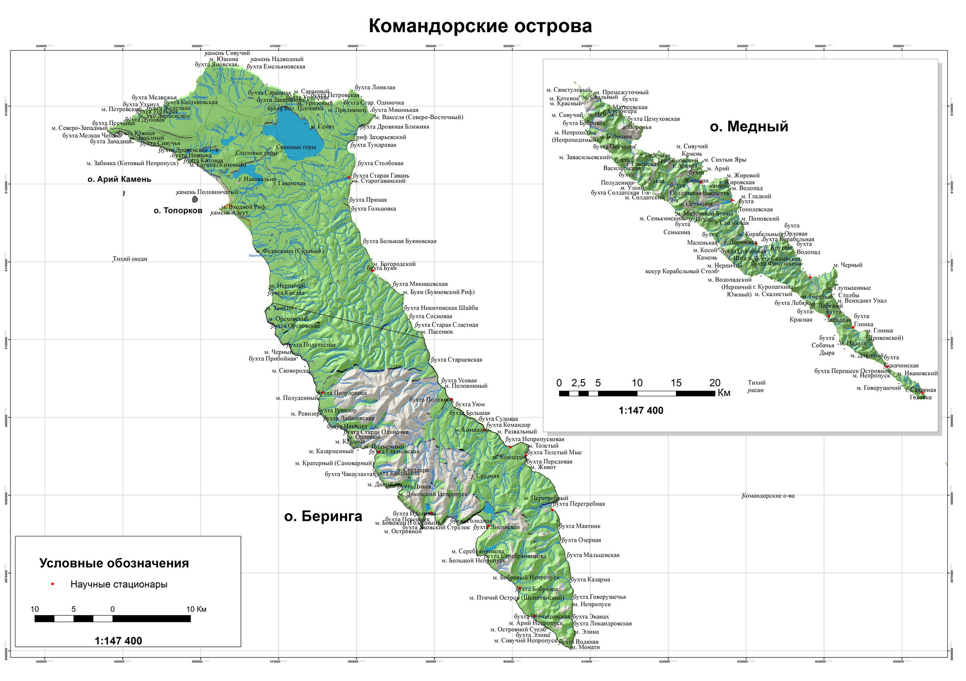 Карта Командорских островов
