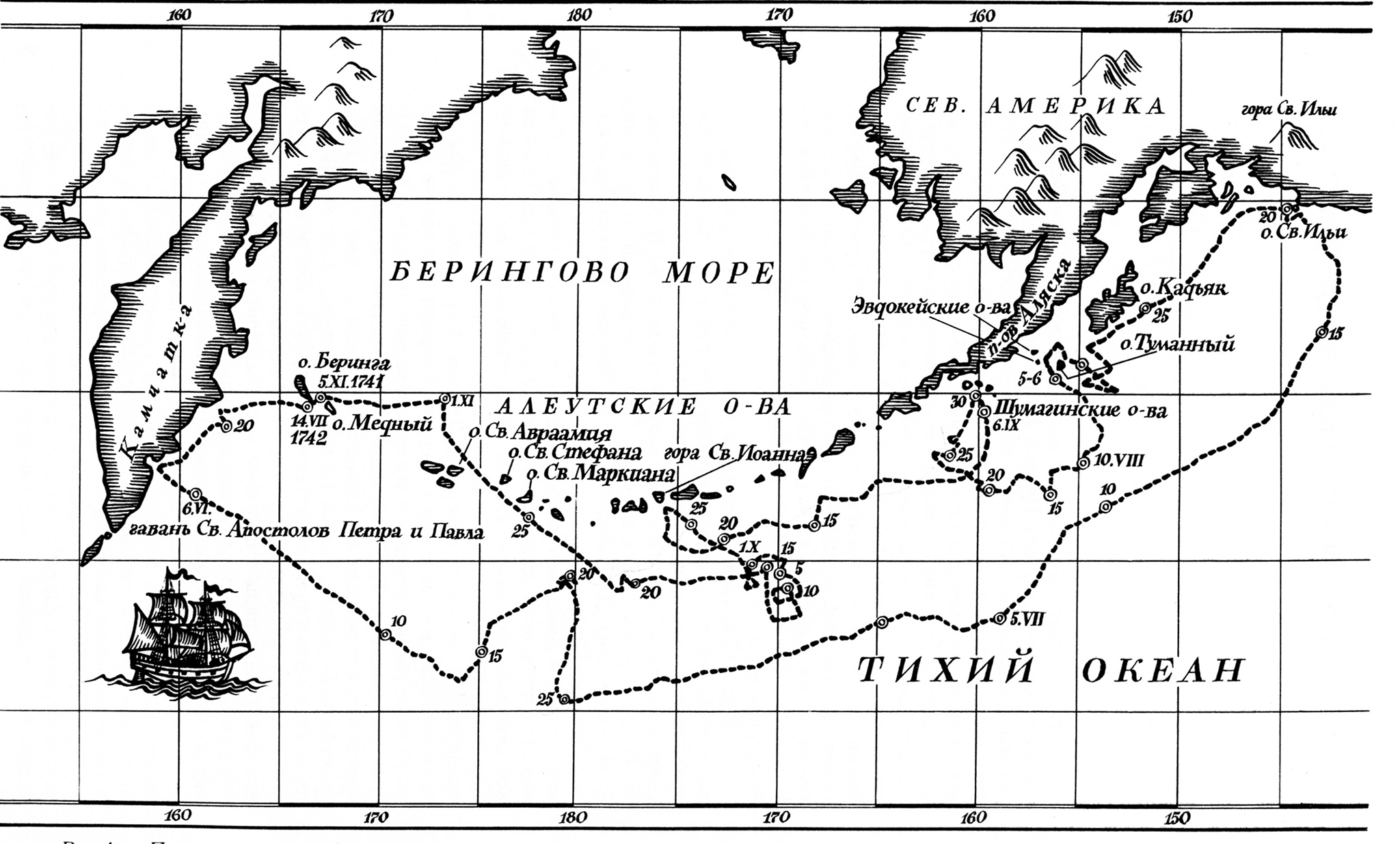 Схема Второй Камчатской экспедиции