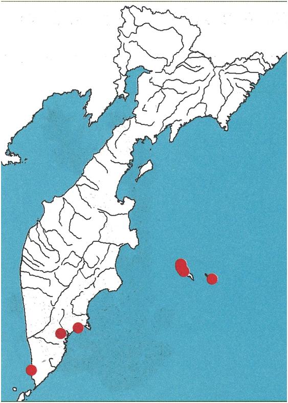Распространение полушника в Камчатком региона. Иллюстрация из Красной книги Камчатского края, 2018