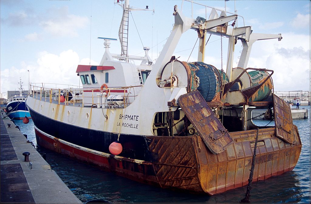 A small trawl vessel in La Rochelle port, France. Photo by  Jean-Pierre Bazard, wikipedia.org